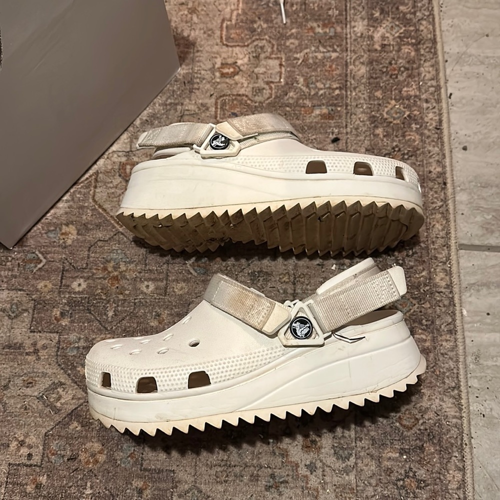 platform athletic crocs with Velcro straps